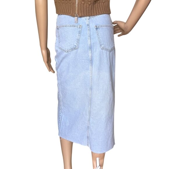 Light Blue Criss Cross Piral Denim Midi Skirt Size Small Front Slit WITH DEFECT - Picture 9 of 13